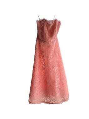 NWT Carolina Herrera Strapless lace Midi coral pink Dress6 BUST34in RT3490 USD